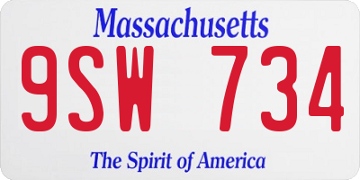 MA license plate 9SW734