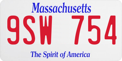 MA license plate 9SW754