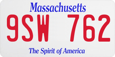 MA license plate 9SW762
