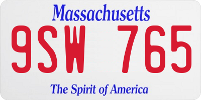 MA license plate 9SW765