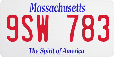 MA license plate 9SW783