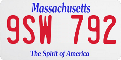 MA license plate 9SW792