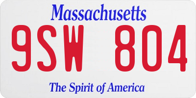 MA license plate 9SW804