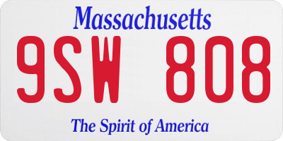 MA license plate 9SW808