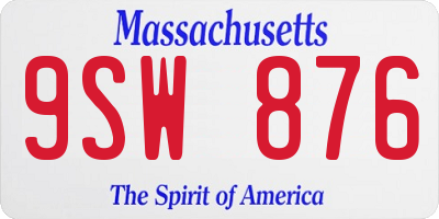 MA license plate 9SW876