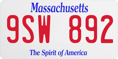 MA license plate 9SW892
