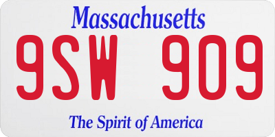 MA license plate 9SW909