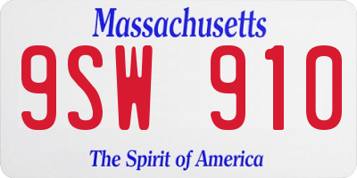 MA license plate 9SW910