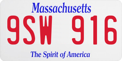 MA license plate 9SW916