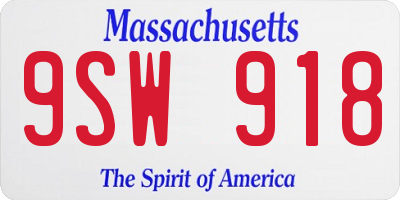 MA license plate 9SW918