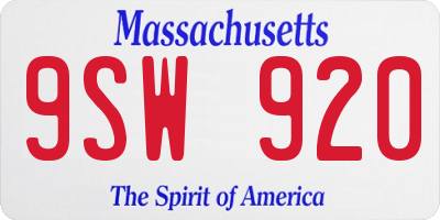 MA license plate 9SW920