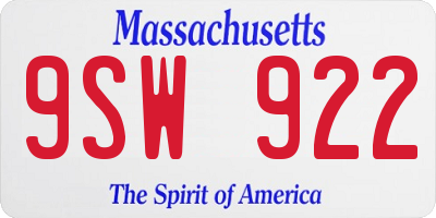 MA license plate 9SW922