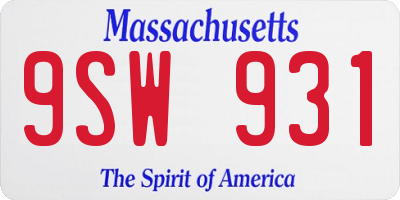 MA license plate 9SW931