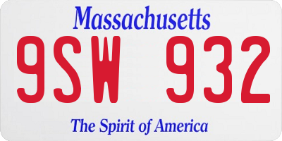 MA license plate 9SW932