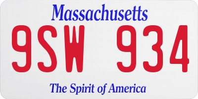 MA license plate 9SW934