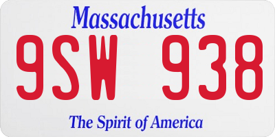 MA license plate 9SW938