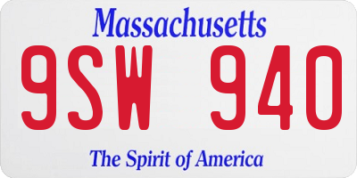 MA license plate 9SW940