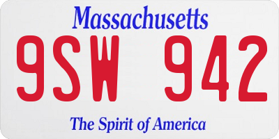 MA license plate 9SW942