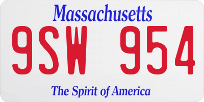 MA license plate 9SW954
