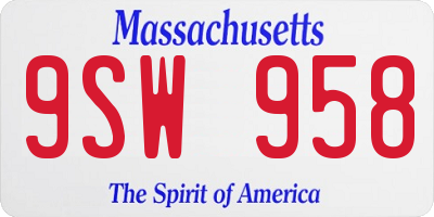 MA license plate 9SW958