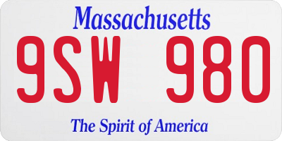 MA license plate 9SW980