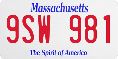 MA license plate 9SW981