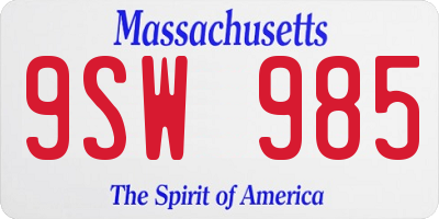 MA license plate 9SW985