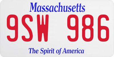 MA license plate 9SW986