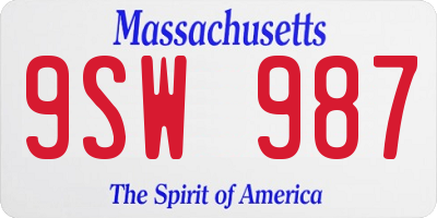 MA license plate 9SW987