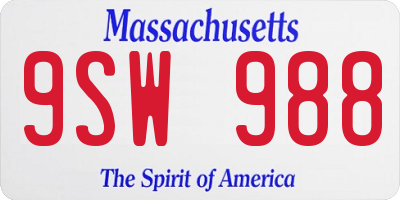 MA license plate 9SW988