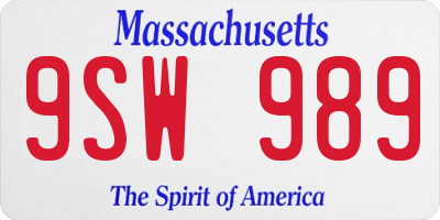 MA license plate 9SW989