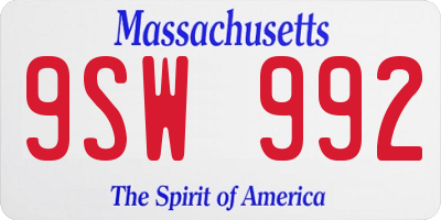 MA license plate 9SW992