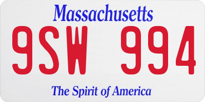 MA license plate 9SW994