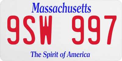 MA license plate 9SW997