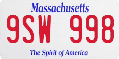 MA license plate 9SW998