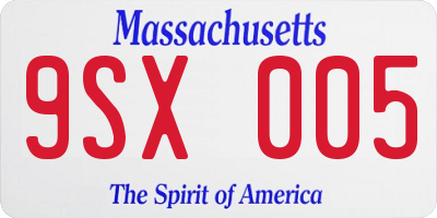 MA license plate 9SX005