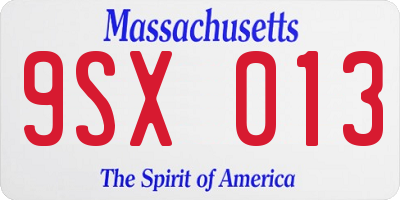 MA license plate 9SX013