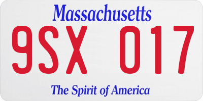 MA license plate 9SX017