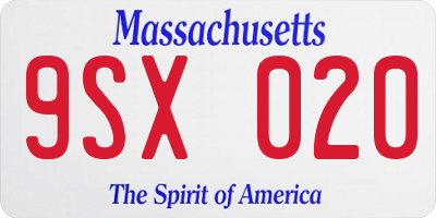 MA license plate 9SX020