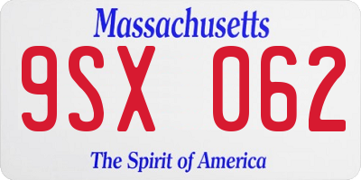MA license plate 9SX062
