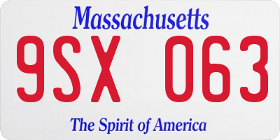 MA license plate 9SX063