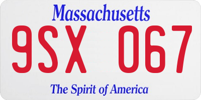 MA license plate 9SX067