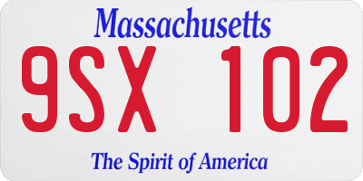 MA license plate 9SX102