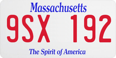 MA license plate 9SX192