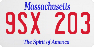 MA license plate 9SX203