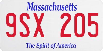 MA license plate 9SX205