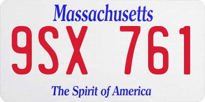 MA license plate 9SX761