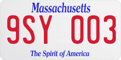 MA license plate 9SY003