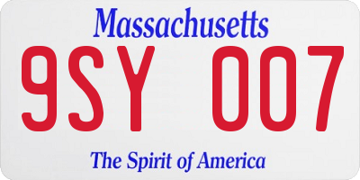 MA license plate 9SY007