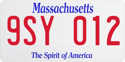 MA license plate 9SY012